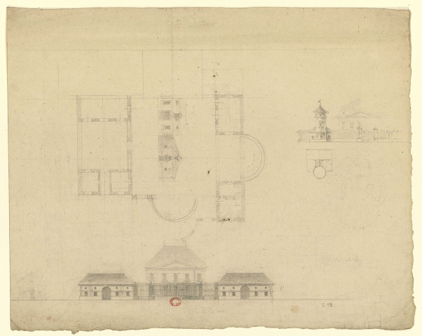 Plan d'architecture, maison, élévation [Dessin] , [S.l.] : [s.n.], [1750-1799]