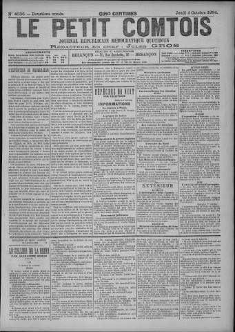 04/10/1894 - Le petit comtois [Texte imprimé] : journal républicain démocratique quotidien