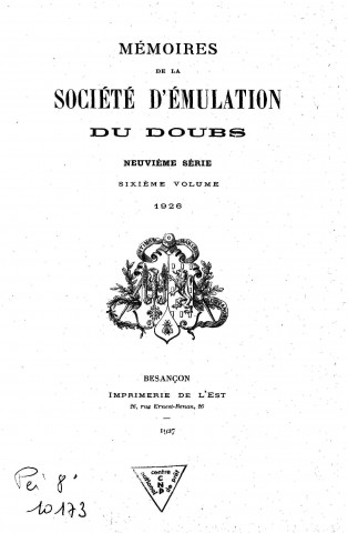 01/01/1926 - Mémoires de la Société d'émulation du Doubs [Texte imprimé]