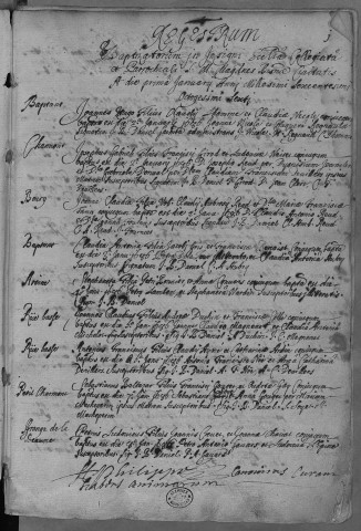 Paroisse Sainte Madeleine : baptêmes (naissances) (1er janvier 1686 - 31 juillet 1690). À la suite des actes figure un répertoire alphabétique, par lettre et par année, des baptêmes célébrés entre 1686 et 1694.