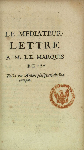 Le Médiateur, lettre à M. le Marquis de * * *