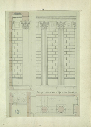 Plan, coupe et élévation des restes du temple de Mars Vengeur à Rome / Pierre-Adrien Pâris , [S.l.] : [P.-A. Pâris], [1700-1800]