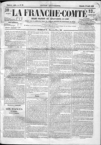 17/04/1859 - La Franche-Comté : organe politique des départements de l'Est