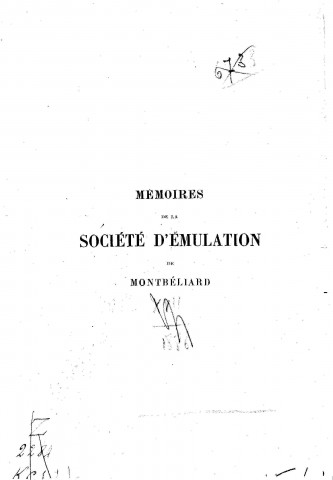 01/01/1886 - Mémoires de la Société d'émulation de Montbéliard [Texte imprimé]