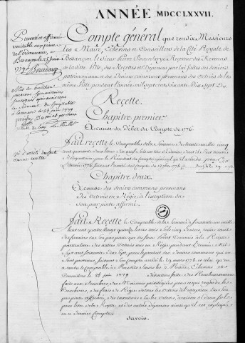 Comptes de la Ville de Besançon, recettes et dépenses, Compte de Pierre Bourdarye (1777)