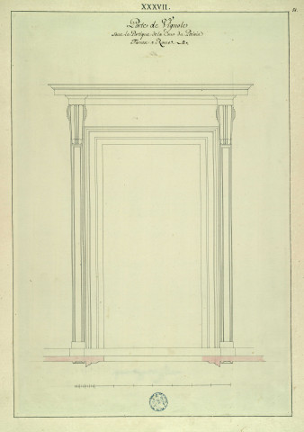 Porte de Vignole sous le portique de la cour du palais Farnèse à Rome : élévation et plan / Pierre-Adrien Pâris , [S.l.] : [P.-A. Pâris], [1700-1800]