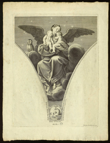 Nox [image fixe] / Franciscus Albanus Inu. et Pinx. Petrus de Petris delin. Io Hieronymus Frezza sculp. Romae ; Cum Priu. Sum. Pont.an.1704 , Romae, 1704