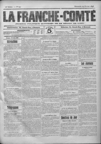 23/02/1896 - La Franche-Comté : journal politique de la région de l'Est