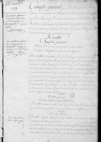 Comptes de la Ville de Besançon, recettes et dépenses, Compte de Pierre Bourdarye (1789) (double du précédent)