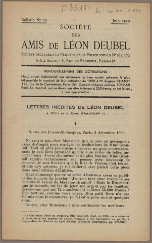 06/1950 - Bulletin / Société des amis de Léon Deubel