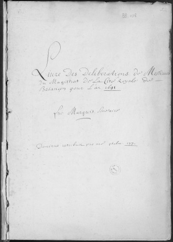 Registre des délibérations municipales 1er janvier - 31 décembre 1691
