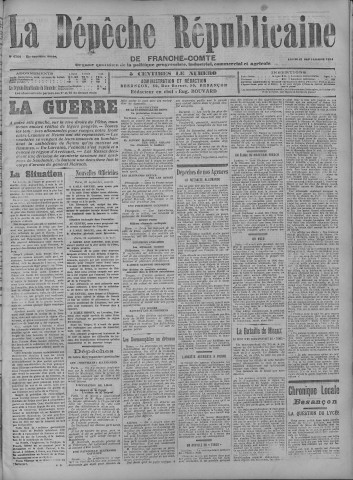 21/09/1914 - La Dépêche républicaine de Franche-Comté [Texte imprimé]