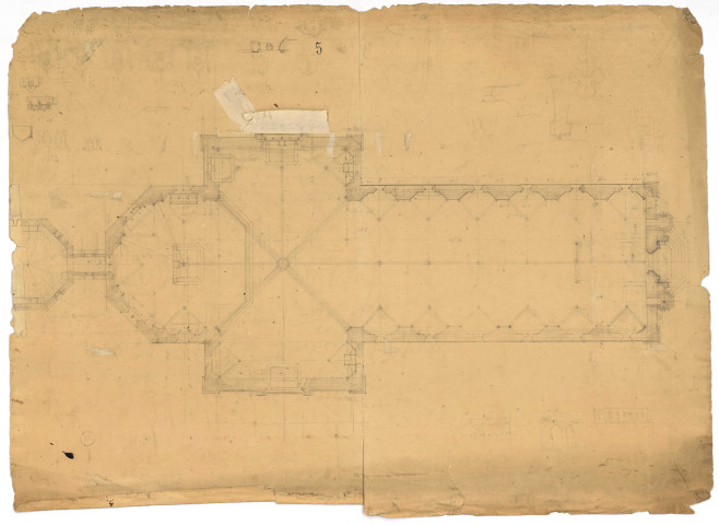 Eglise Saint-Claude, vue d'ensemble : plan (brouillon, s.d.).