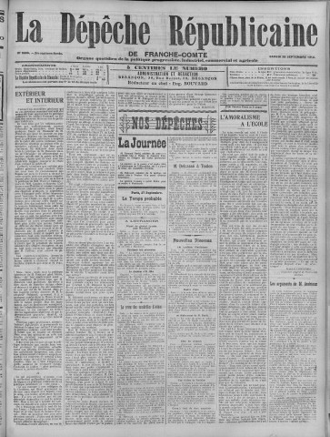 28/09/1912 - La Dépêche républicaine de Franche-Comté [Texte imprimé]