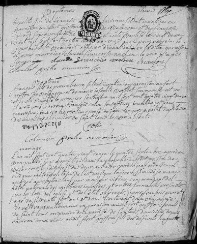 Registre d'établissements militaires : Fort Griffon
baptêmes (naissances), mariages sépultures (décès) (1er janvier au 24 septembre 1792)