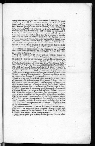 Réflexions pour l'hôpital des enfans [enfants] trouvés, dit du Saint-Esprit, intimé, contre le Collège de Besançon, appellant [et] le Magistrat de la même ville, aussi intimé [pour prouver son droit de propriété sur la chapelle de Champ-Mars]