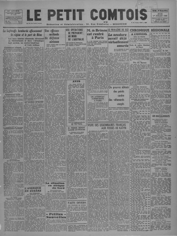 01/07/1943 - Le petit comtois [Texte imprimé] : journal républicain démocratique quotidien