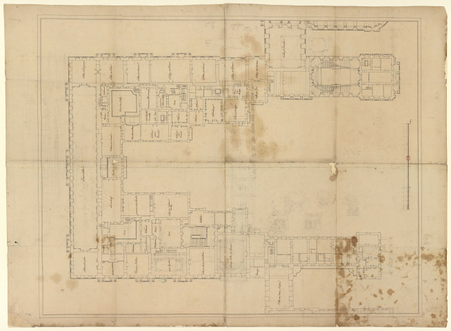 Versailles [Dessin] : projets pour la reconstruction du château : n° 17. Plan de Versailles : plan du premier étage du corps du château , 1750/1799
