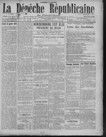 28/04/1925 - La Dépêche républicaine de Franche-Comté [Texte imprimé]