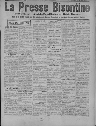 11/02/1920 - La Dépêche républicaine de Franche-Comté [Texte imprimé]