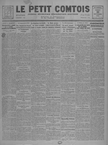 30/09/1933 - Le petit comtois [Texte imprimé] : journal républicain démocratique quotidien