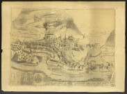 Calque de la perspective cavalière de la ville de Saint-Claude gravée par Jacques-Joseph Tournier [dessin] , [S.l.] : [s.n.], [s.d.]