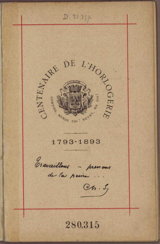 Notes sur les origines de la fabrique d'horlogerie de Besançon, son état présent, chiffres à l'appui / réunies à la demande de Gustave Fernier par Ch. Savoye
