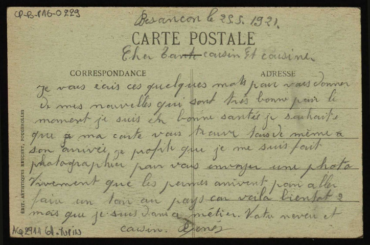 Besançon - Le Doubs et Chaudanne vers la Citadelle [image fixe] , Fougerolles : Edit. Artistiques Reuchet, 1904/1921