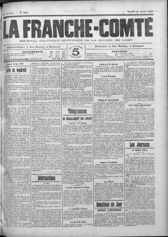 15/08/1898 - La Franche-Comté : journal politique de la région de l'Est