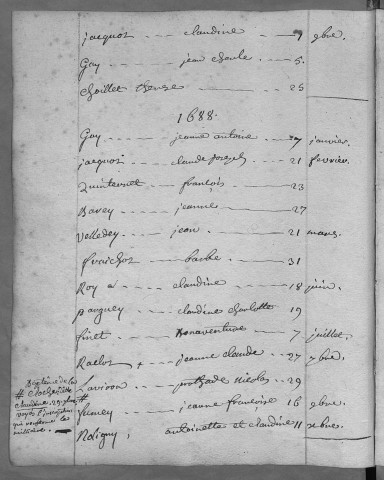 Paroisse de Bregille : table chronologique (1686 -1792)