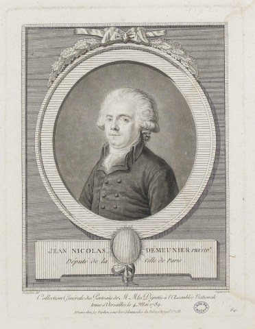 Jean Nicolas Démeunier [image fixe] / Coqueret sc.  ; Delaplace del , Paris : chez Le Vachez sous les colonnades du Palais Royal N°258, 1789
