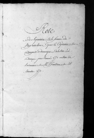 Registre de Capitation pour l'année 1771