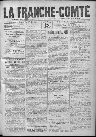 21/09/1889 - La Franche-Comté : journal politique de la région de l'Est