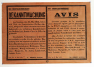 Avis concernant la confiscation des postes de TSF après les manifestations du 11 mai 1941, affiche