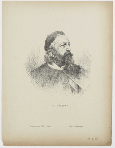 Just Becquet [estampe] / Dessin de Luc Franceschi  ; Supplément au n° 318 des "Gaudes". , [S. l.] : Luc Franceschi, [1800-1899]