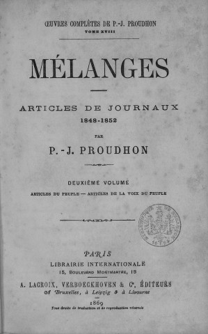 Mélanges : articles de journaux : 1848-1852 / . 2, articles du peuple, articles de la voix du peuple