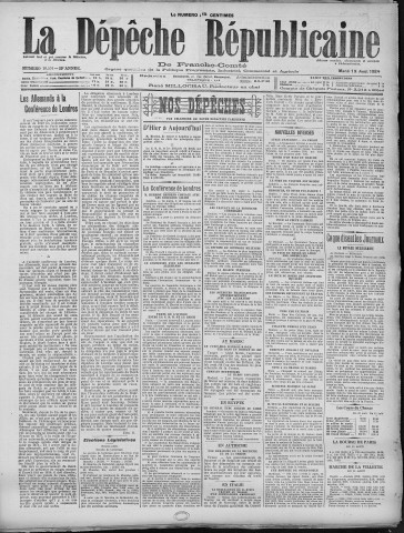 12/08/1924 - La Dépêche républicaine de Franche-Comté [Texte imprimé]