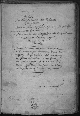 Paroisse Sainte Madeleine : Tables alphabétiques des naissances illégitimes de 1700 à 1770