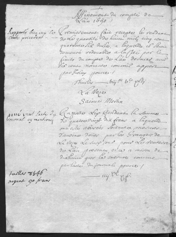 Comptes de la Ville de Besançon, recettes et dépenses, Compte de Jacques Antoine Varin (1691)