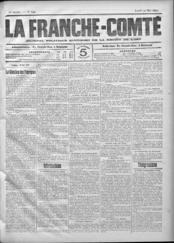31/05/1897 - La Franche-Comté : journal politique de la région de l'Est