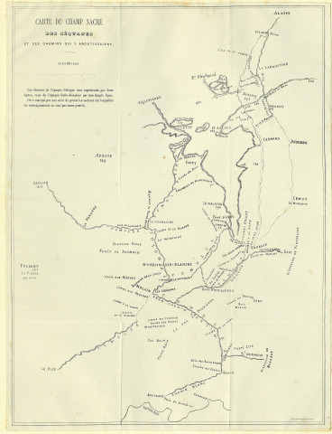 Carte du Champ sacré des Séquanes et des chemins qui y aboutissaient. 4 kilomètres. [Document cartographique] , Besançon : lith. Ducret, 1800/1899
