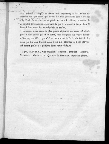 Le Directoire du département du Doubs aux municipalités de son ressort. Besançon le 16 Février 1793
