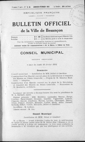 Registre des délibérations du Conseil municipal pour les années 1914 à 1919 (imprimé) avec table alphabétique.