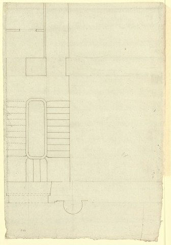 Charpente et escalier : coupe. Au v° : Plan de l'escalier [Dessin] , 1750/1799