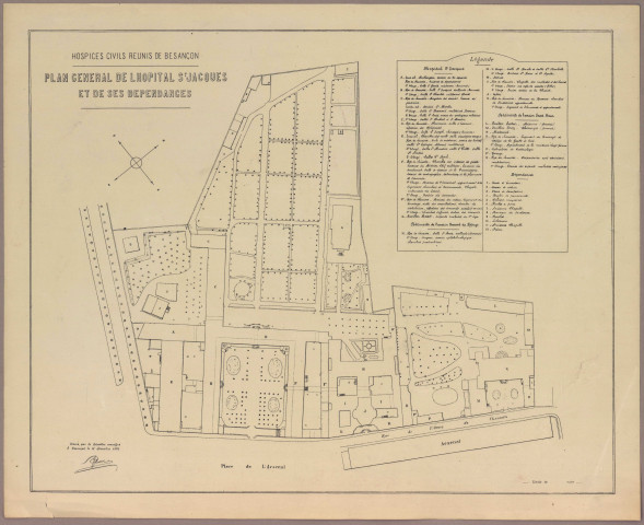Plan général de l'hôpital Saint-Jacques et de ses dépendances, L45xl36 cm, 15 décembre 1922.