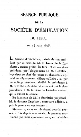 01/01/1823 - Société d'émulation du département du Jura [Texte imprimé]