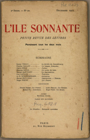 12/1911 - L'Ile sonnante : petite revue des lettres