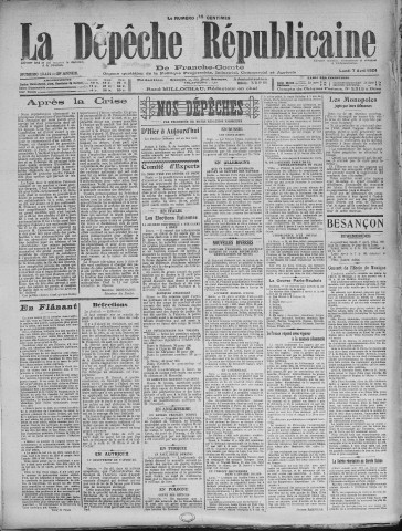 07/04/1924 - La Dépêche républicaine de Franche-Comté [Texte imprimé]