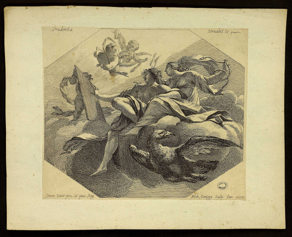 Prudentia Seruabit te proverb 2 [image fixe] / Simon Vouet pinx. Cu priui. Reg. Mich. Dorigny Sculp. Par. , Par, 1638
