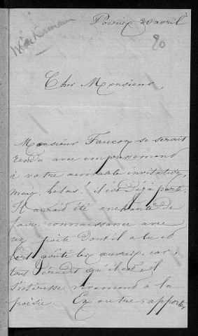 Ms 1423 - A-Bec (tome I). Correspondance du poète Edouard Grenier (1819-1901)